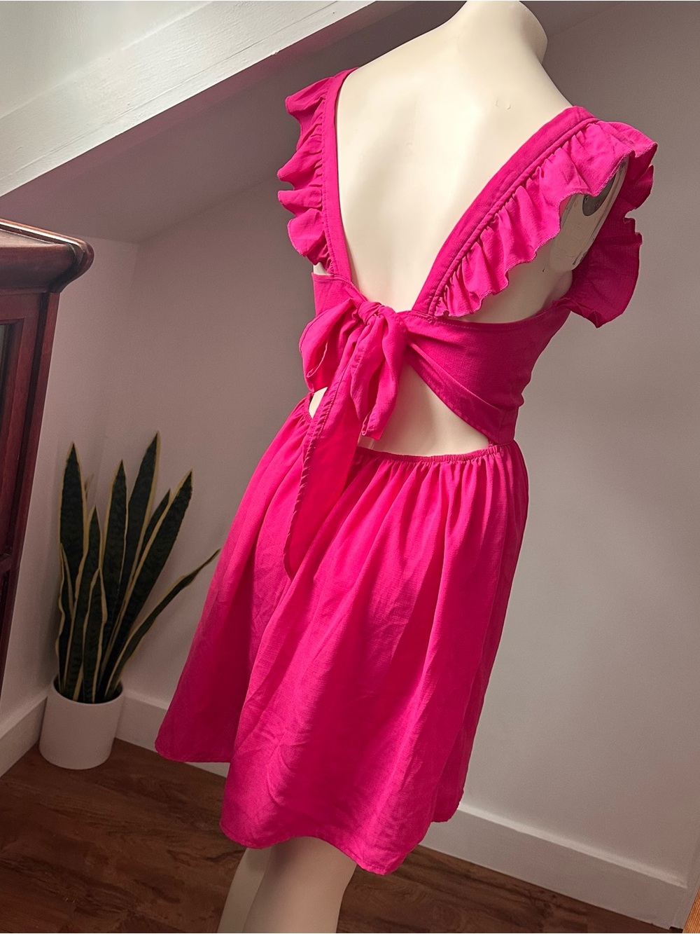 Open-Back Ruffle Sundress in Hot Pink